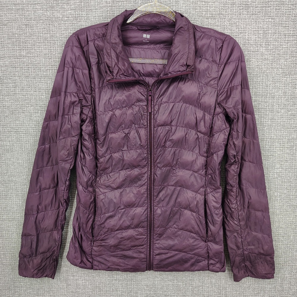 Uniqlo Ultra Light Down Puffer Jacket Women Size S Purple Lightweight Boho